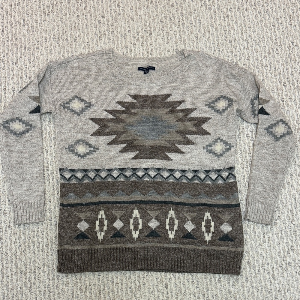 American Eagle Outfitters Gray and Brown Patterned Sweater